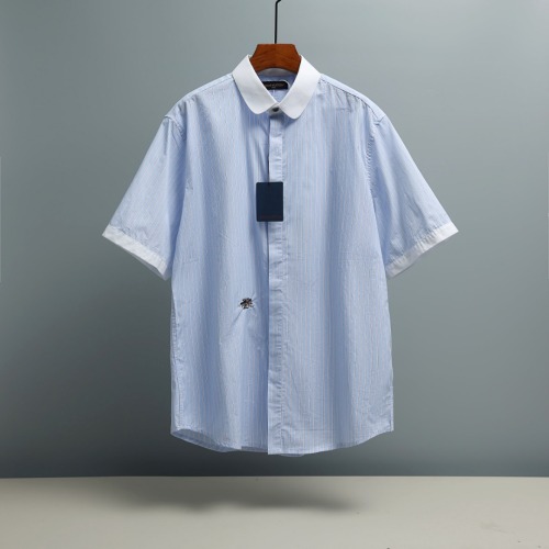 Louis Vuitton Unisex Fashion Embroidered Logo Striped Casual Versatile Short Sleeve Shirt