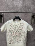 Dior Women Fashion Versatile Embroidered Floral Cashmere Short Sleeve Knitted Sweater