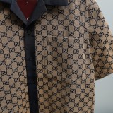 Gucci Classic Full Logo Printed Contrast Splicing Short Sleeve Shirt