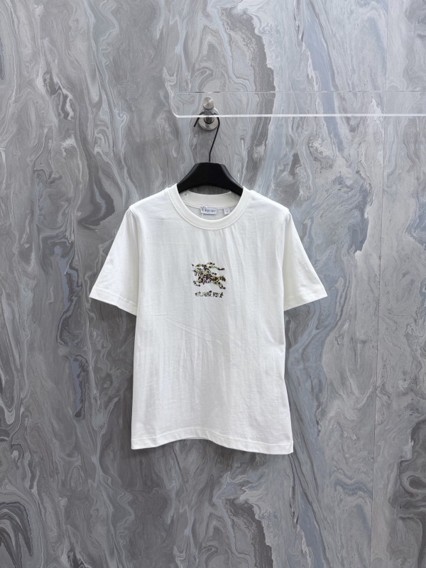 Burberry Fashion Embroidered Flower Warrior Horse Short Sleeve Women's Casual Round Neck T-shirt