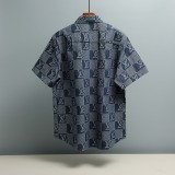 Louis Vuitton Unisex Fashion Embroidered Logo Checkered Denim Shirt