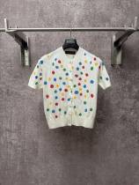 Louis Vuitton Women's Fashion Versatile Full Polka Dot Short Sleeved Cardigan
