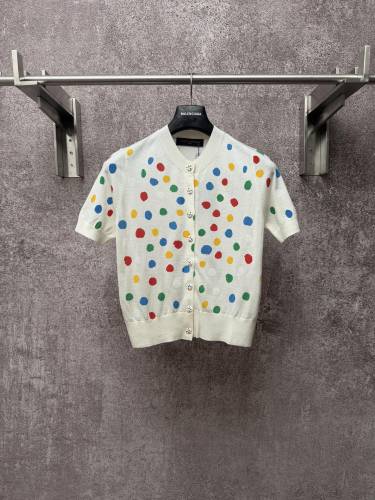 Louis Vuitton Women's Fashion Versatile Full Polka Dot Short Sleeved Cardigan