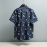 Burberry Classic Full War Horse Printed Embroidered Cowboy Short Sleeved Shirt