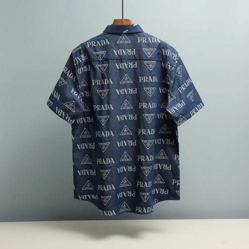 Prada Classic Full Logo Printed Casual Short Sleeve Denim Shirt
