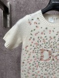 Dior Women Fashion Versatile Embroidered Floral Cashmere Short Sleeve Knitted Sweater