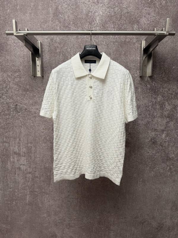 Louis Vuitton 26SS Fashion Embroidered Logo Checkerboard Knitted Polo Shirt