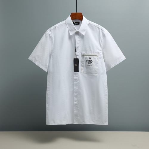 Fendi Unisex Fashion Logo Printed Zipper Pocket Short Sleeve Shirt
