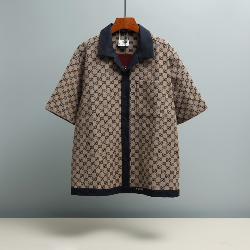 Gucci Classic Full Logo Printed Contrast Splicing Short Sleeve Shirt