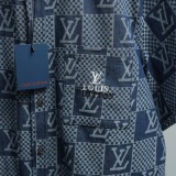Louis Vuitton Unisex Fashion Embroidered Logo Checkered Denim Shirt