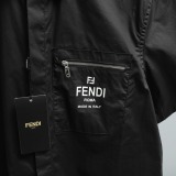 Fendi Unisex Fashion Logo Printed Zipper Pocket Short Sleeve Shirt