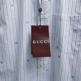 Gucci Unisex Fashion Embroidery GG Stripe Casual Versatile Short Sleeve Shirt