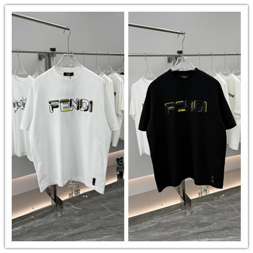 Fendi 26SS Personalized Embroidered Logo T-shirt Unisex Versatile Loose Short Sleeve