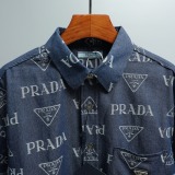 Prada Classic Full Logo Printed Casual Short Sleeve Denim Shirt