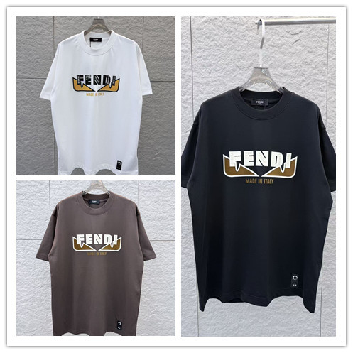 Fendi 26SS Fashion 3D Stereoscopic Logo Printed T-shirt Unisex Casual Loose Short Sleeve