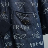 Prada Classic Full Logo Printed Casual Short Sleeve Denim Shirt