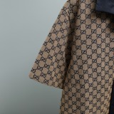 Gucci Classic Full Logo Printed Contrast Splicing Short Sleeve Shirt