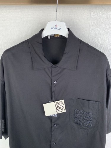 Loewe Classic Logo Embroidered Linen Loose Short Sleeve Shirt