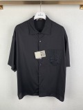 Loewe Classic Logo Embroidered Linen Loose Short Sleeve Shirt