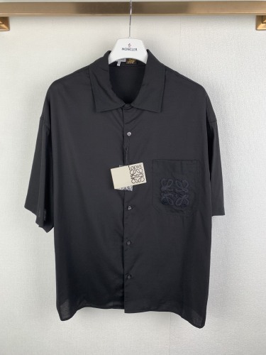 Loewe Classic Logo Embroidered Linen Loose Short Sleeve Shirt