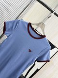 Prada New Women's Classic Triangle Logo Casual Contrast Short Sleeve T-shirt