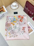 Gucci Fashion Versatile Flower Printed Double Sided Same Color Silk Square Towel 90 x 90 CM