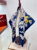 Gucci Fashion Versatile Flower Printed Double Sided Same Color Silk Square Towel 90 x 90 CM