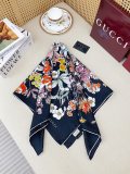 Gucci Fashion Versatile Flower Printed Double Sided Same Color Silk Square Towel 90 x 90 CM