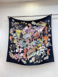 Gucci Fashion Versatile Flower Printed Double Sided Same Color Silk Square Towel 90 x 90 CM