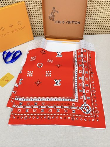 Louis Vuitton Fashion Versatile Logo Printed Double Sided Same Color Silk Square Towel 90 x 90 CM
