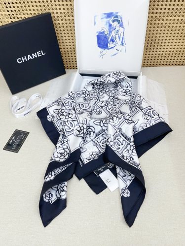 Chanel Fashion Versatile Camellia Jacquard Double Sided Silk Square Towel 90 x 90 CM