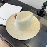 Gucci Fashion Versatile Embroidered Flower Logo Sunshade Hat Grass Hat 57CM