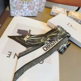 Dior Fashion Versatile Flower Blossom Dragonfly Double Sided Silk Scarf Hair Strap 6 x 105 CM