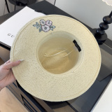 Gucci Fashion Versatile Embroidered Flower Logo Sunshade Hat Grass Hat 57CM
