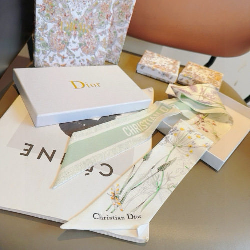 Dior Fashion Versatile Flower Blossom Dragonfly Double Sided Silk Scarf Hair Strap 6 x 105 CM