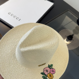 Gucci Fashion Versatile Embroidered Flower Logo Sunshade Hat Grass Hat 57CM