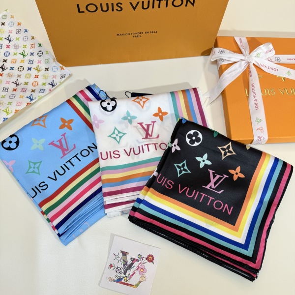 Louis Vuitton Fashion Versatile Logo Printed Silk Square Towel 90 x 90 CM