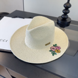 Gucci Fashion Versatile Embroidered Flower Logo Sunshade Hat Grass Hat 57CM