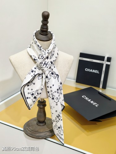 Chanel Fashion Versatile Logo Printed Double Sided Silk Square Towel 90 x 90 CM