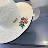 Gucci Fashion Versatile Embroidered Flower Logo Sunshade Hat Grass Hat 57CM