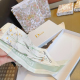 Dior Fashion Versatile Flower Blossom Dragonfly Double Sided Silk Scarf Hair Strap 6 x 105 CM