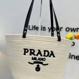 Prada Fashion Versatile Logo Printed Woven Bag Beach Bag Size: 40 x 26 CM