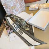 Dior Fashion Versatile Flower Blossom Dragonfly Double Sided Silk Scarf Hair Strap 6 x 105 CM