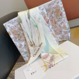 Dior Fashion Versatile Flower Blossom Dragonfly Double Sided Silk Scarf Hair Strap 6 x 105 CM