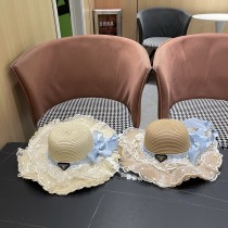 Prada Fashion Countryside Style Lace Bow Straw Hat Sunscreen Top Hat Prada Fashion Countryside Style Lace Bow Straw Hat Sunscreen Top Hat