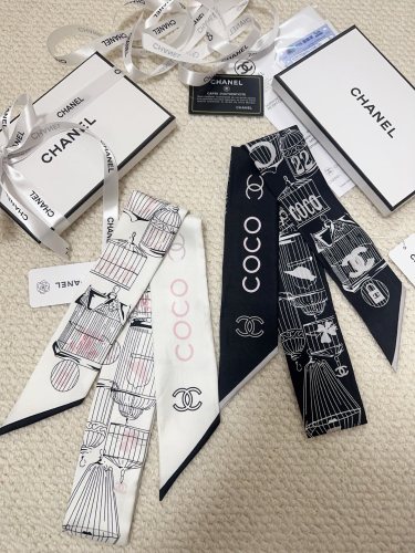 Chanel Fashion Versatile Silk Hair Strap Paddle Scarf 6x 120 CM