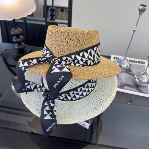 Prada New Fashion Versatile Top Hat Straw Hat 57CM