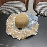 Prada Fashion Countryside Style Lace Bow Straw Hat Sunscreen Top Hat