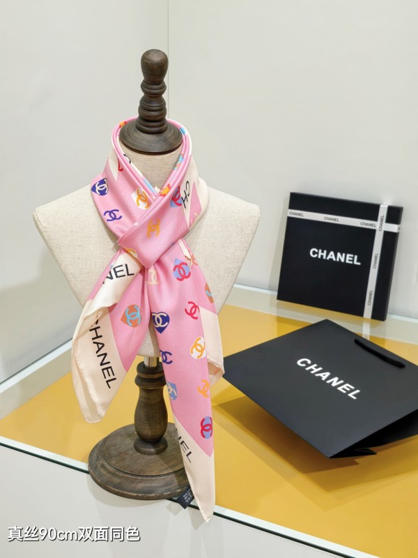 Chanel Fashion Versatile Logo Printed Double Sided Silk Square Towel 90 x 90 CM
