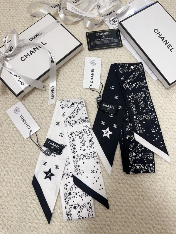 Chanel Fashion Versatile Silk Hair Strap Paddle Scarf 6x 120 CM